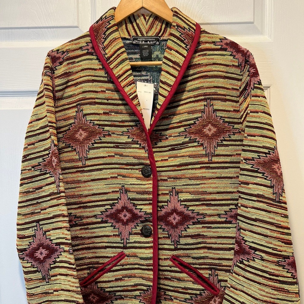 Aastha Fashion Woven Granny Core Jacket Red Blue Yellow Green Size Large‎
